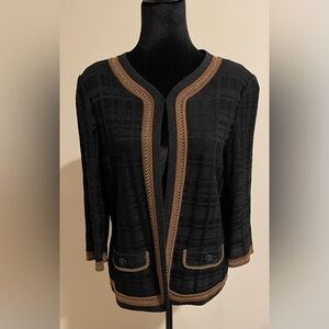 EUC | Ming Wang | Jacket | sz L | Black with Tan/Gold Trim